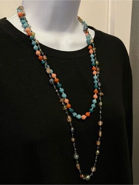 Multi-Color Beaded Layered Necklaces - Turquoise & Coral
